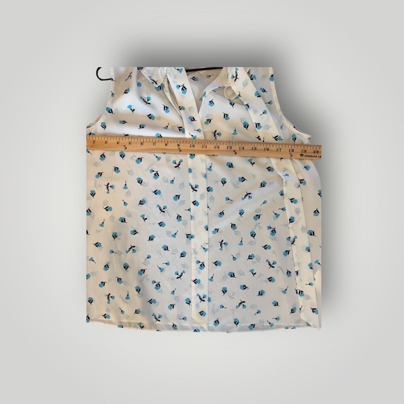 Kate Spade New York Womens White Blue Floral Tie Neck Ruffle Blouse Top Size M - Picture 3 of 6